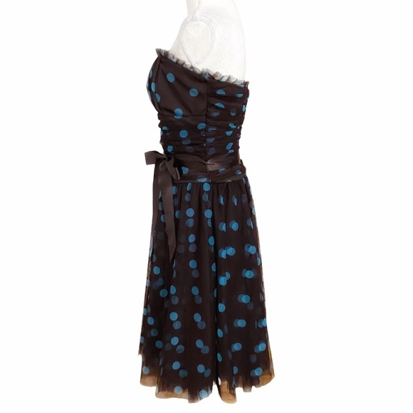 Scott McClintock Brown & Blue Polka Dot Strapless Dress – Size 8 - Picture 3 of 13